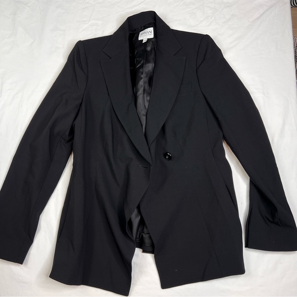 Armani Collezioni Women Blazer Virgin Wool Sz 8 Black  Button Jacket Italy 70124